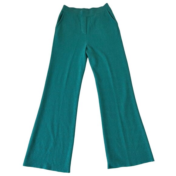 IVKO Womens 100% Wool Pull On Knit Pants Size M (38) Teal Basket Weave Stretch - Picture 1 of 12
